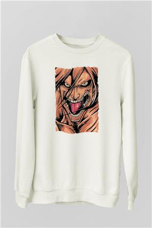 Attack On Titan Baskılı Beyaz Unisex Sweatshirt