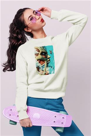 Attack On Titan Baskılı Beyaz Unisex Sweatshirt