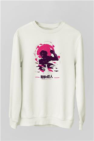 Attack On Titan Baskılı Beyaz Unisex Sweatshirt