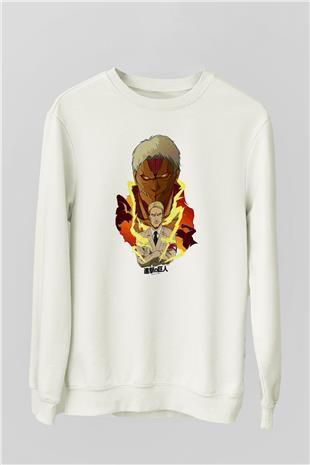 Attack On Titan Baskılı Beyaz Unisex Sweatshirt