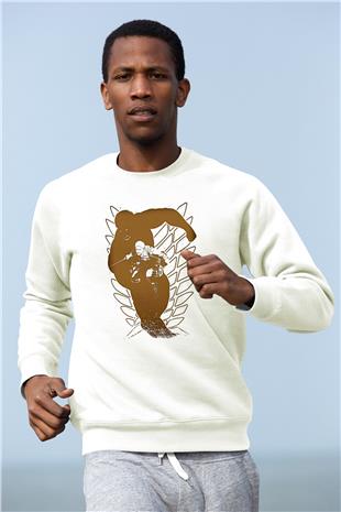 Attack On Titan Baskılı Beyaz Unisex Sweatshirt