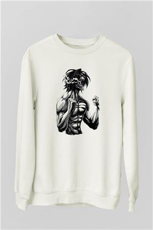 Attack On Titan Baskılı Beyaz Unisex Sweatshirt
