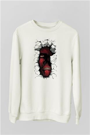 Attack On Titan Baskılı Beyaz Unisex Sweatshirt