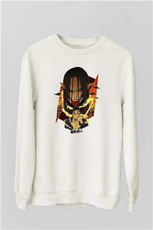 Attack On Titan Baskılı Beyaz Unisex Sweatshirt