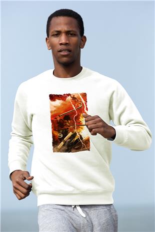 Attack On Titan Baskılı Beyaz Unisex Sweatshirt