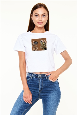 Attack On Titan Baskılı Siyah Crop Top Kadın Tişört - Tshirt