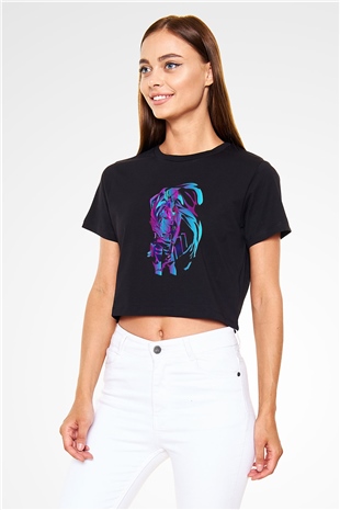 Attack On Titan Baskılı Siyah Crop Top Kadın Tişört - Tshirt