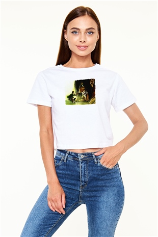 Attack On Titan Baskılı Siyah Crop Top Kadın Tişört - Tshirt