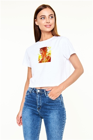 Attack On Titan Baskılı Siyah Crop Top Kadın Tişört - Tshirt