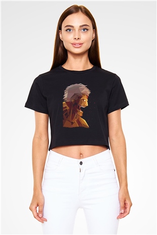 Attack On Titan Baskılı Siyah Crop Top Kadın Tişört - Tshirt
