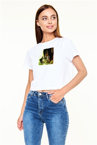 Attack On Titan Baskılı Siyah Crop Top Kadın Tişört - Tshirt