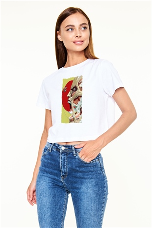 Attack On Titan Baskılı Siyah Crop Top Kadın Tişört - Tshirt