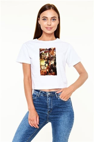 Attack On Titan Baskılı Siyah Crop Top Kadın Tişört - Tshirt
