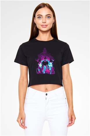 Attack On Titan Baskılı Siyah Crop Top Kadın Tişört - Tshirt