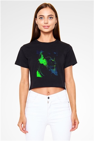 Attack On Titan Baskılı Siyah Crop Top Kadın Tişört - Tshirt