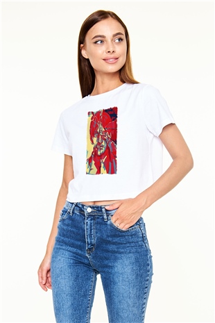 Attack On Titan Baskılı Siyah Crop Top Kadın Tişört - Tshirt