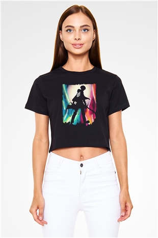 Attack On Titan Baskılı Siyah Crop Top Kadın Tişört - Tshirt