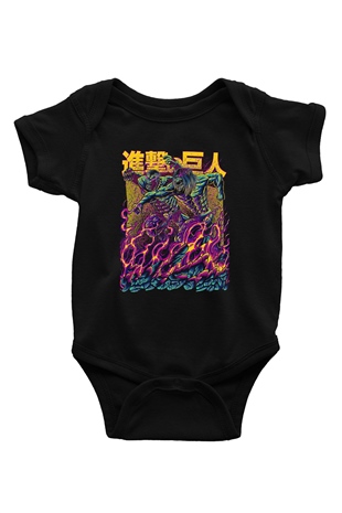 Attack On Titan Baskılı Unisex Siyah Bebek Body - Zıbın