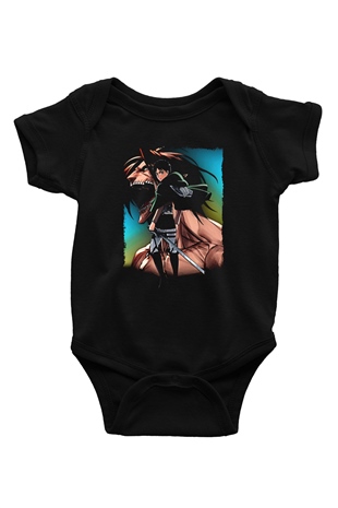 Attack On Titan Baskılı Unisex Siyah Bebek Body - Zıbın