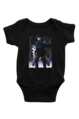 Attack On Titan Baskılı Unisex Siyah Bebek Body - Zıbın