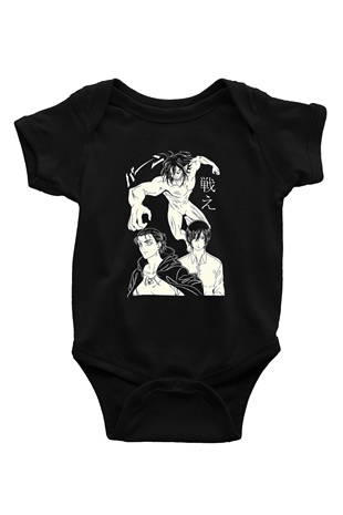 Attack On Titan Baskılı Unisex Siyah Bebek Body - Zıbın