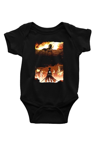 Attack On Titan Baskılı Unisex Siyah Bebek Body - Zıbın