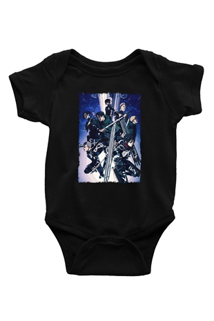 Attack On Titan Baskılı Unisex Siyah Bebek Body - Zıbın