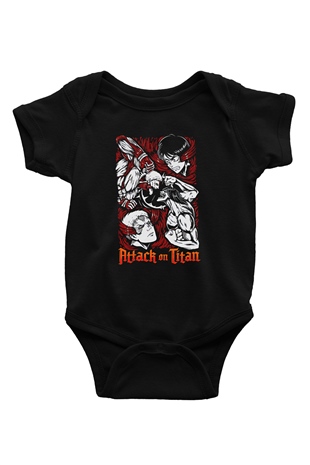 Attack On Titan Baskılı Unisex Siyah Bebek Body - Zıbın