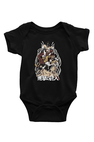 Attack On Titan Baskılı Unisex Siyah Bebek Body - Zıbın