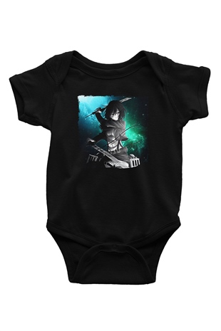 Attack On Titan Baskılı Unisex Siyah Bebek Body - Zıbın