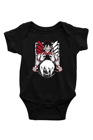Attack On Titan Baskılı Unisex Siyah Bebek Body - Zıbın
