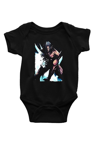 Attack On Titan Baskılı Unisex Siyah Bebek Body - Zıbın