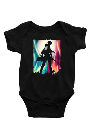 Attack On Titan Baskılı Unisex Siyah Bebek Body - Zıbın