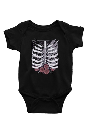 Attack On Titan Baskılı Unisex Siyah Bebek Body - Zıbın