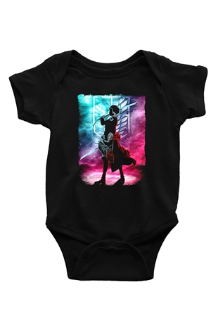 Attack On Titan Baskılı Unisex Siyah Bebek Body - Zıbın