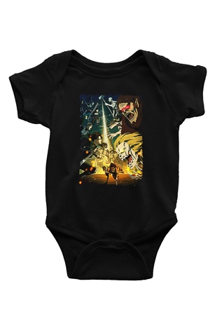 Attack On Titan Baskılı Unisex Siyah Bebek Body - Zıbın
