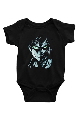 Attack On Titan Baskılı Unisex Siyah Bebek Body - Zıbın