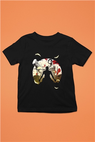 Attack On Titan Baskılı Unisex Siyah Çocuk Tişört - Tshirt