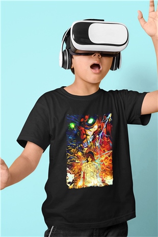 Attack On Titan Baskılı Unisex Siyah Çocuk Tişört - Tshirt