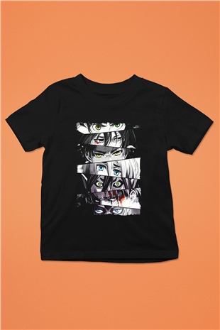 Attack On Titan Baskılı Unisex Siyah Çocuk Tişört - Tshirt