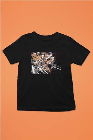 Attack On Titan Baskılı Unisex Siyah Çocuk Tişört - Tshirt