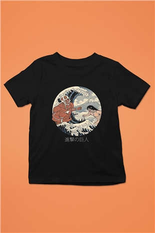 Attack On Titan Baskılı Unisex Siyah Çocuk Tişört - Tshirt