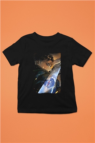 Attack On Titan Baskılı Unisex Siyah Çocuk Tişört - Tshirt
