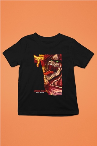 Attack On Titan Baskılı Unisex Siyah Çocuk Tişört - Tshirt