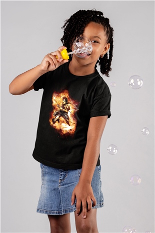 Attack On Titan Baskılı Unisex Siyah Çocuk Tişört - Tshirt