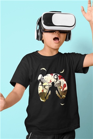 Attack On Titan Baskılı Unisex Siyah Çocuk Tişört - Tshirt