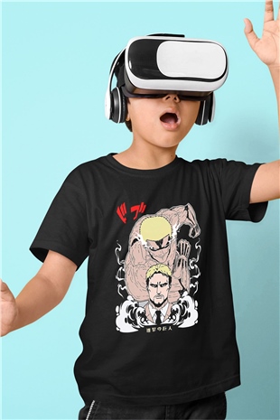 Attack On Titan Baskılı Unisex Siyah Çocuk Tişört - Tshirt