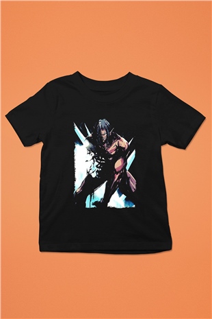 Attack On Titan Baskılı Unisex Siyah Çocuk Tişört - Tshirt
