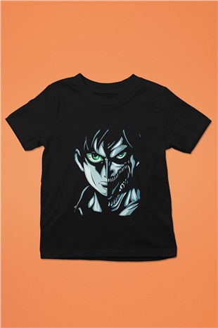 Attack On Titan Baskılı Unisex Siyah Çocuk Tişört - Tshirt