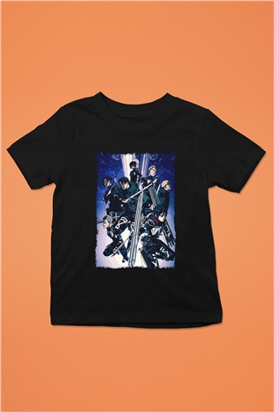 Attack On Titan Baskılı Unisex Siyah Çocuk Tişört - Tshirt